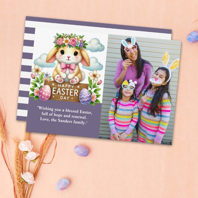 Invitación Easter Greetings! Adorable Bunny with Family Photo (Subido por el creador)