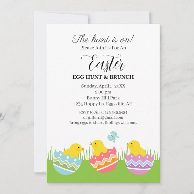 Invitación Easter Invitation Chicks with eggs cute  (Anverso)