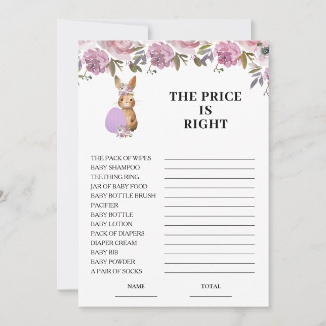 Invitación Easter Price is Right Baby Shower Game Card  (Anverso)