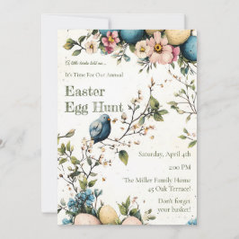 Invitación Easter Spring Birds Pastel Eggs Watercolor Floral