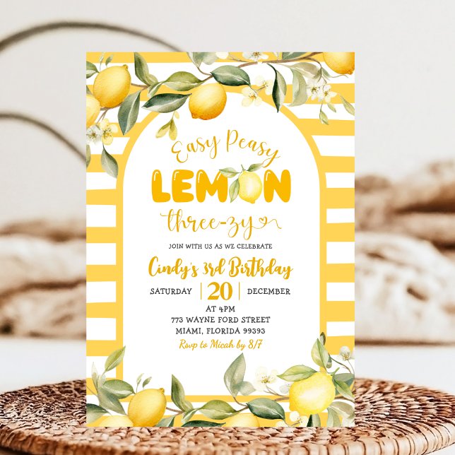 Invitación Easy Peezy Lemon ThreeZy Lemon 3rd Birthday  (Subido por el creador)