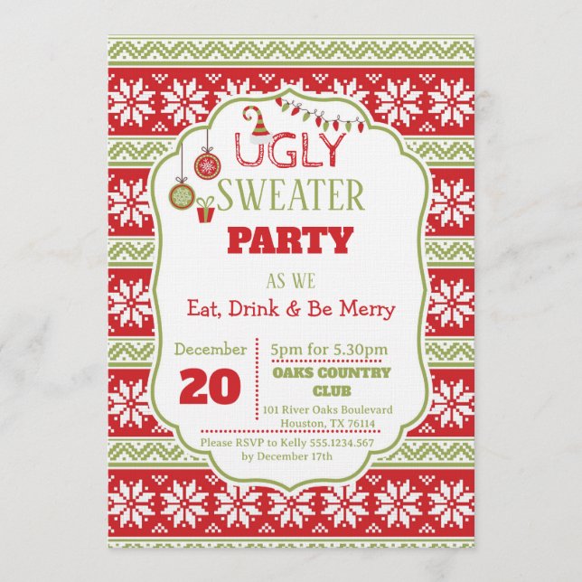 Invitación Eat, Drink an Be Ugly Ugly Christmas Sweater Party (Anverso)