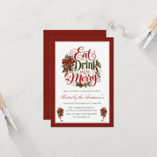 Invitación Eat Drink and be Merry Festive Holiday 