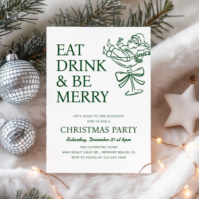 Invitación Eat Drink and Be Merry Fun Santa Christmas Party (Subido por el creador)