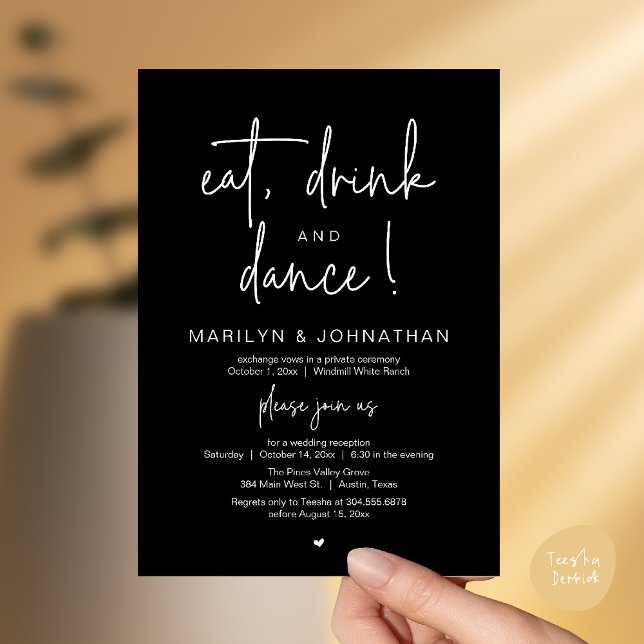 Invitación Eat, Drink and Dance, Modern Wedding Reception (Eat, Drink and Dance, Modern Wedding Reception Dinner Party Invitation Card in black and white)