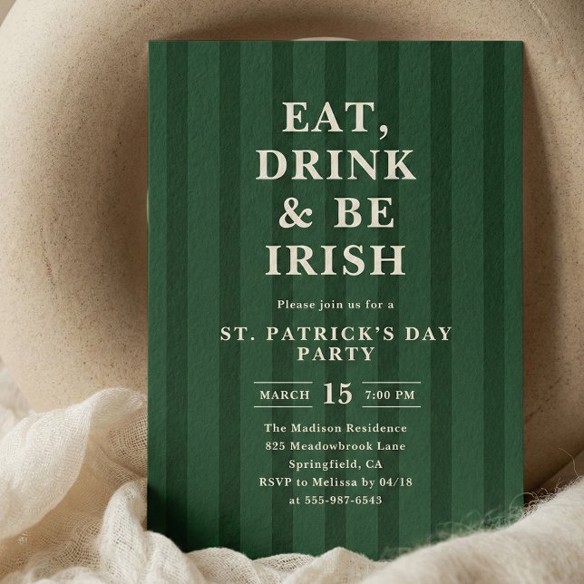 Invitación Eat Drink Be Irish St Patricks Party Stripes (Subido por el creador)