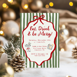 Invitación Eat Drink & Be Merry Christmas Party Bow