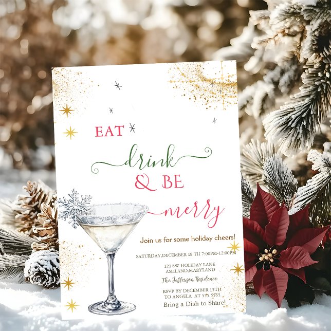 Invitación Eat Drink & Be Merry Snowflake Cocktail (Subido por el creador)