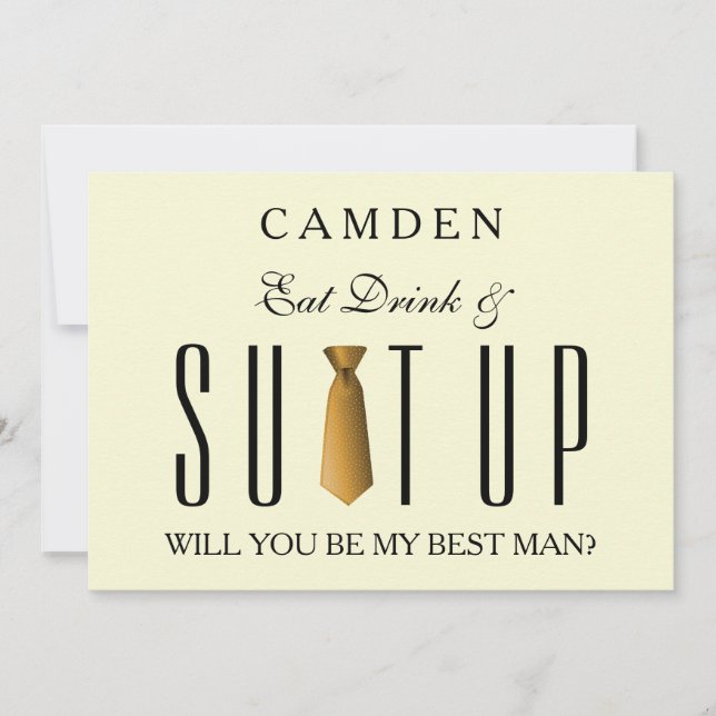Invitación Eat Drink & Suitup Gold Will you be my Bestman Inv (Anverso)