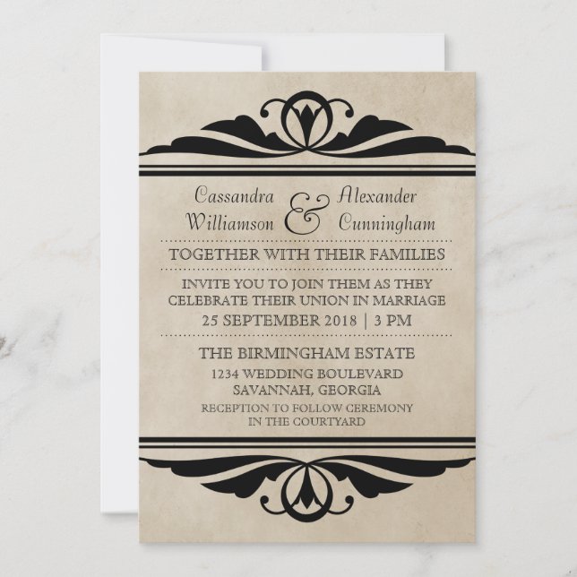 Invitación Ebony Elegant Deco Wedding Invite (Anverso)