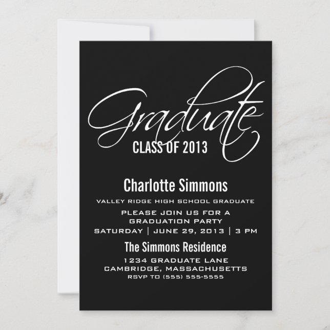 Invitación Ebony Elegant Script Graduation Invite (Anverso)
