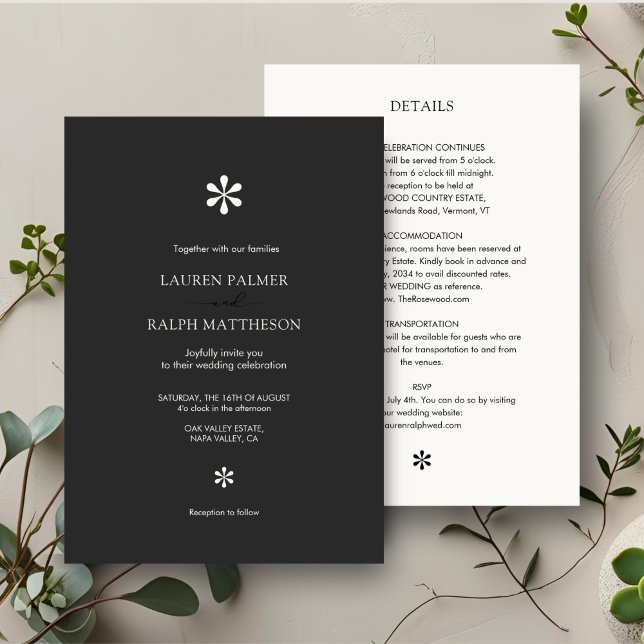 Invitación Ebony & Ivory | Moda 2 en 1 Boda completo mínimo (Subido por el creador)