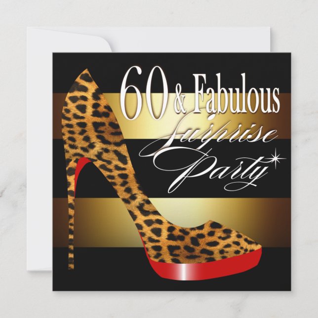 Invitación Ebony Leopard Stiletto Stripes 60 y Fabuloso (Anverso)
