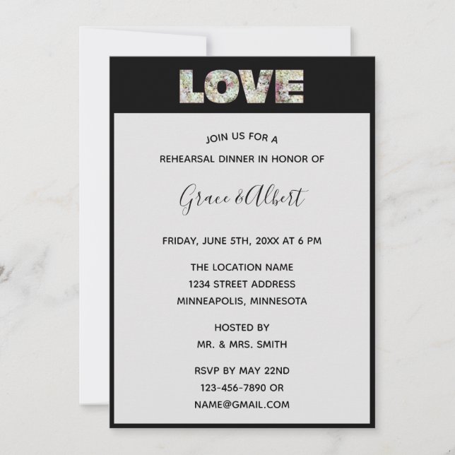 Invitación Ebony Vanilla Strawberry Hydrangeas Ensayo (Anverso)