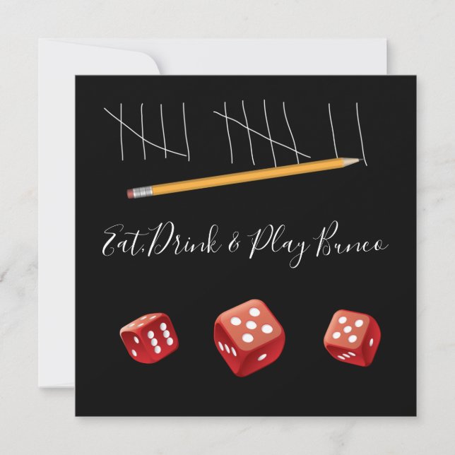 Invitación Eche, beba y juegue la noche del juego de Bunco (Anverso)