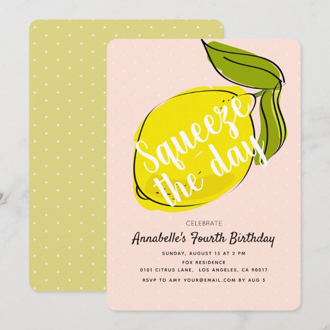 Invitación Eche suero al día de cumpleaños del Chica rosa Lem (Anverso / Reverso)