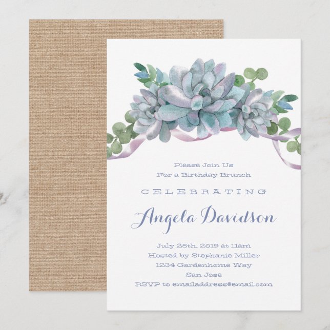 Invitación Echeveria Succulum Birthday Brunch Fiesta (Anverso / Reverso)