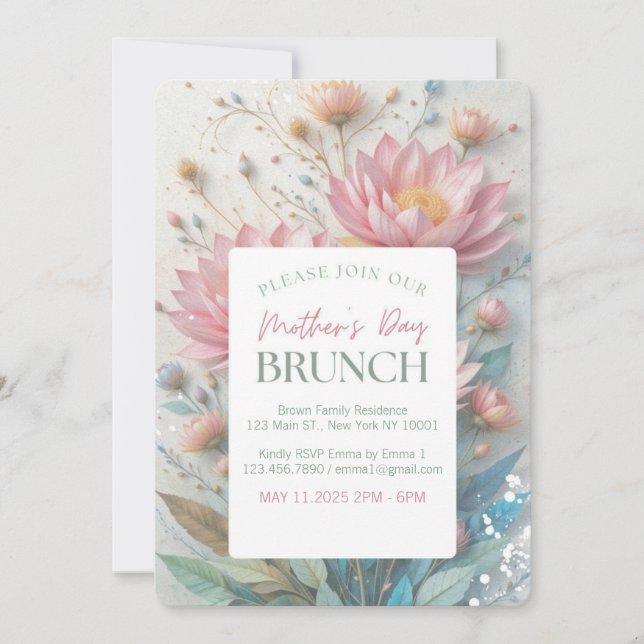 Invitación Echinaceas 3D Brunch Mother's Day (Anverso)