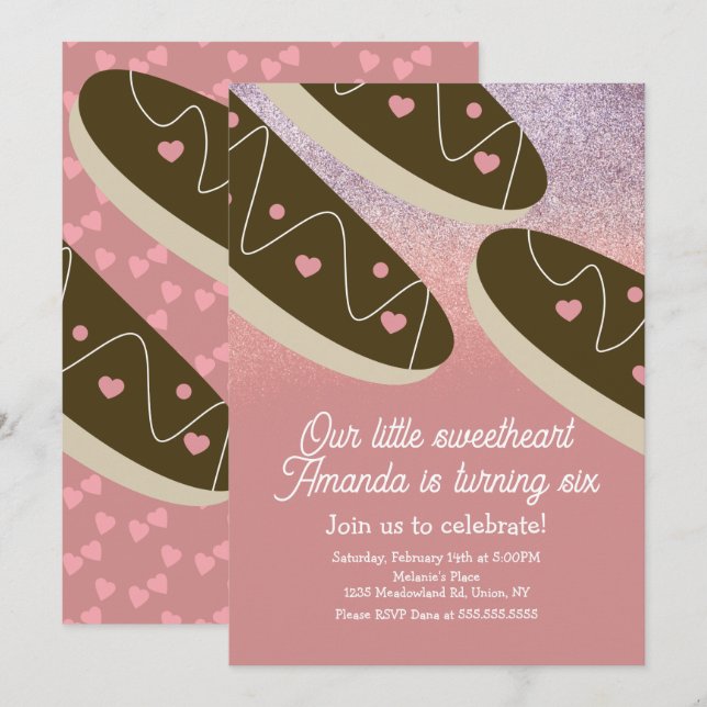 Invitación Eclair Donuts Faux Purpurina Día de San Valentín (Anverso / Reverso)