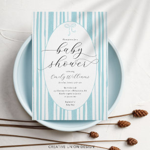Invitación Ecléctico Rayas Pintadas Azul Baby Shower