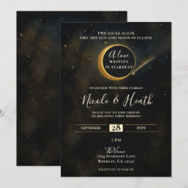 Invitación Eclipse de Polvo de Estrellas Doradas Boda Celesti