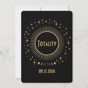 Invitación Eclipse Solar 2026 Estrella Celeste Fiesta Oro Neg