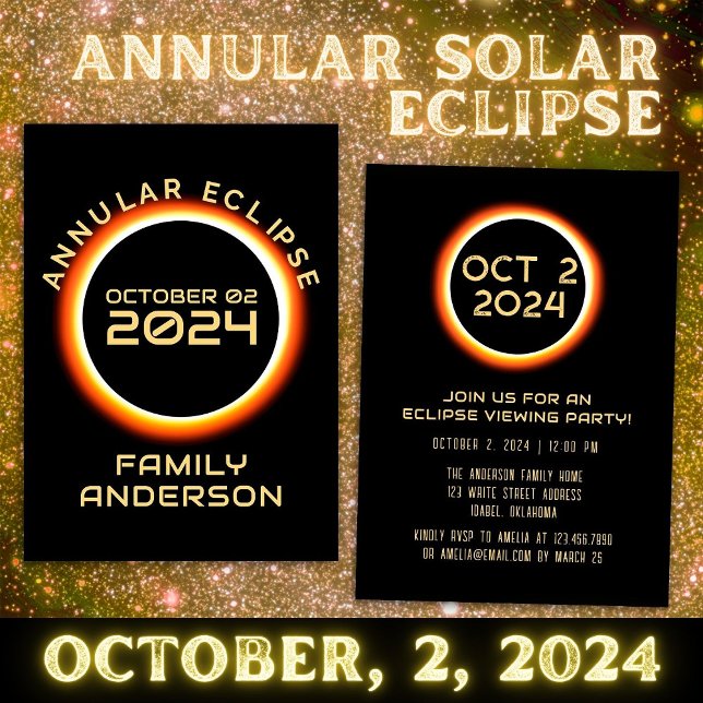 Invitación Eclipse solar anual 2 de octubre de 2024 Fiesta fa (Front/Back)