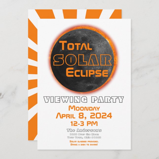 Invitación Eclipse solar total 2024 Fiesta de visión Sol Luna (Anverso / Reverso)
