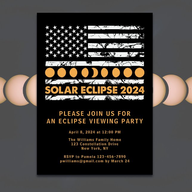 Invitación Eclipse solar total de la bandera de los Estados U (Personalize with details of your event)