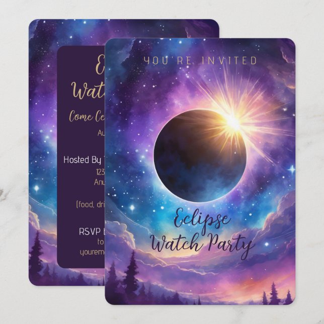 Invitación Eclipse Solar y Estrellas Celestes Cielo Cósmico P (Anverso / Reverso)