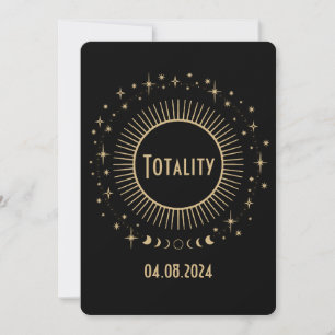 Invitación Eclipse solar y estrellas celestes reloj de oro y
