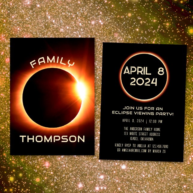 Invitación Eclipse Total Solar Americano 8 de Abril de 2024 (Front / Back)