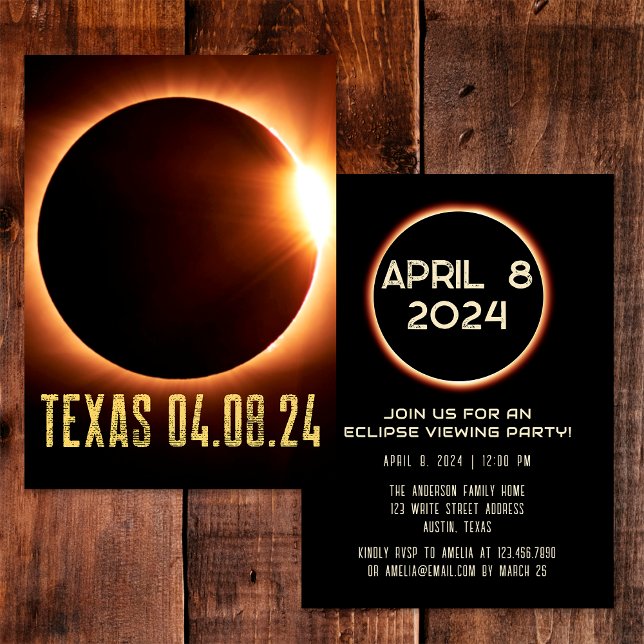 Invitación Eclipse total Texas 2024 Personalizado (Front/Back)