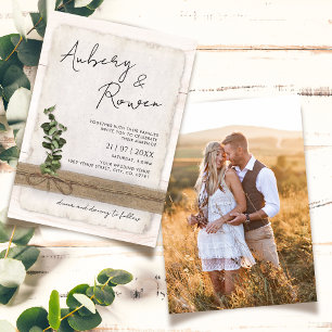 Invitación Eco Eucalyptus de Madera Blanca Rústica Boda fotog
