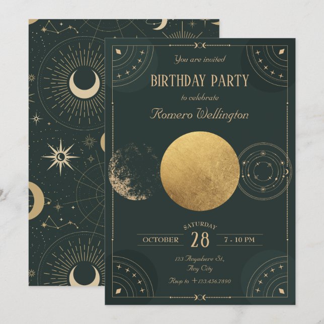 Invitación Ecología celestial verde de la luna (Anverso / Reverso)