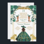 Invitación Ecologia de Esmeralda Boots Español Gold 15 Años c<br><div class="desc">EDITABLE Emerald Green Boots Español Gold 15 Años Invitación de cumpleaños Elegante Esmeralda Verde Floral Dorado Princesa Vestido Gorra Mis Quince Invitación Quinceañera 15 Anos,  16º cumpleaños Mariposa</div>