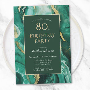 Invitación Ecologia de Esmeralda y Agate de Oro 80 cumpleaños