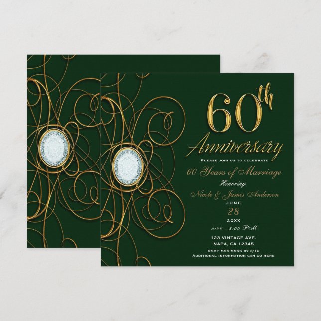 Invitación Ecologia de Esmeralda y Diamante de Oro 60 Anivers (Anverso / Reverso)
