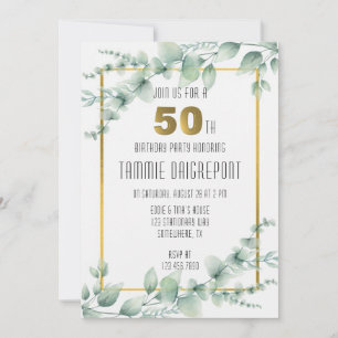 Invitación Ecologia de Oro Verde Eucalyptus 50 cumpleaños