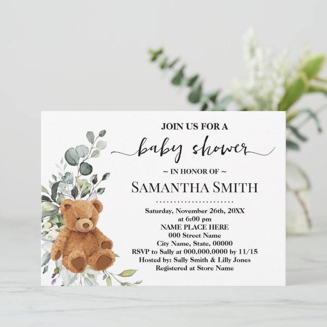 Invitación Ecología del Oso Eucalyptus Baby Shower (Anverso de pie)