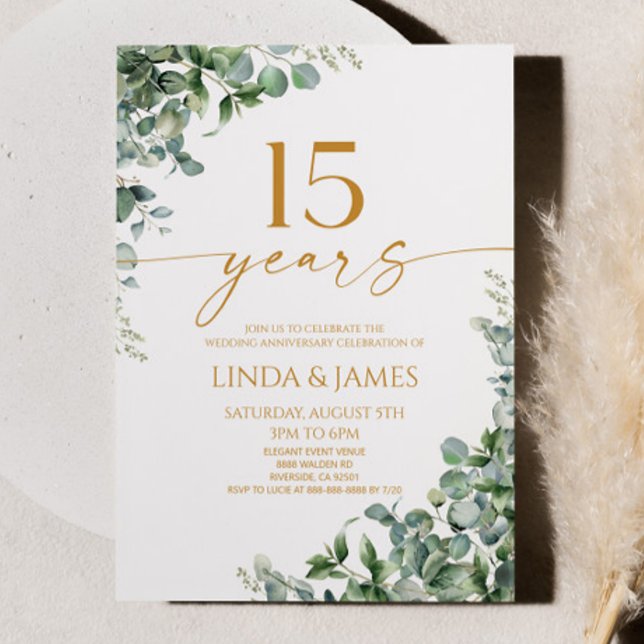 Invitación Ecología Verde Oro 15 Aniversario Boda (Subido por el creador)