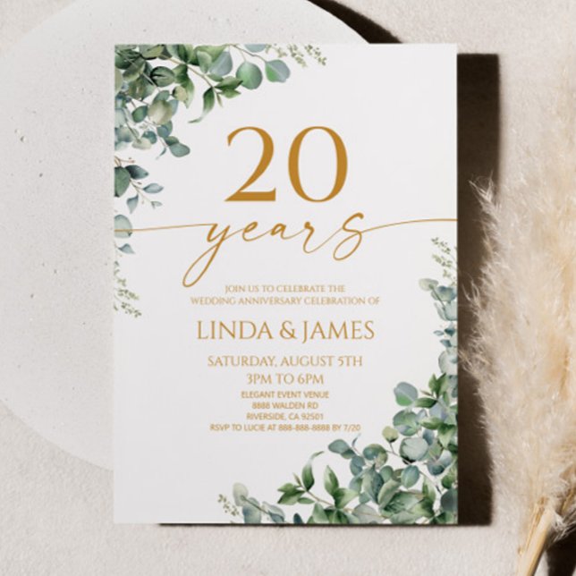 Invitación Ecología Verde Oro 20 Aniversario Boda (Subido por el creador)