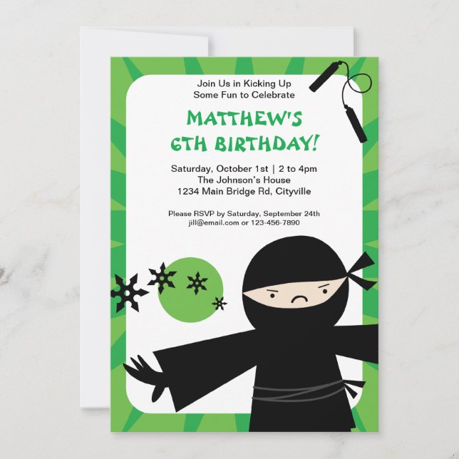 Invitación ecológica Ninja Power (Anverso)