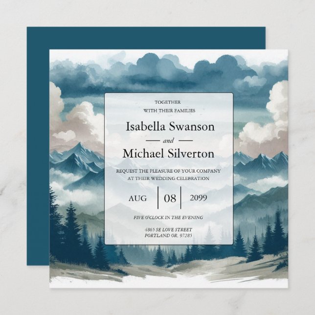 Invitación Ecos a través del Boda de los Pines Misty (Anverso / Reverso)