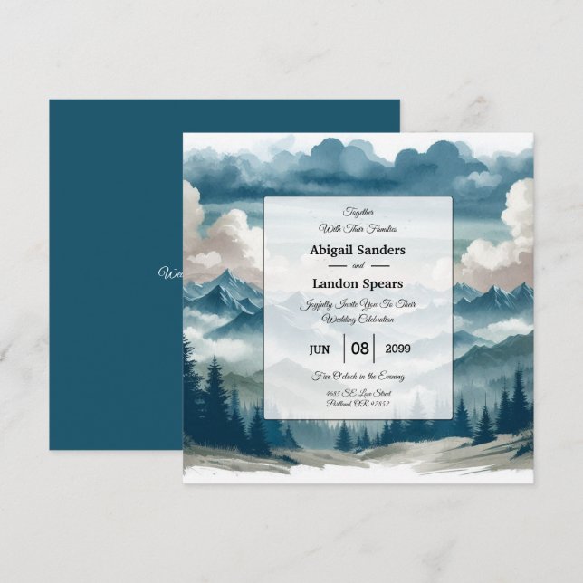 Invitación Ecos a través del Boda de los Pines Misty (Anverso / Reverso)