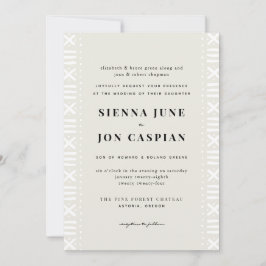 Invitación Ecru Boho Mudcloth Border Boda