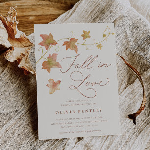 Invitación Ecru "Caída en el Amor" otoño deja ducha de novia