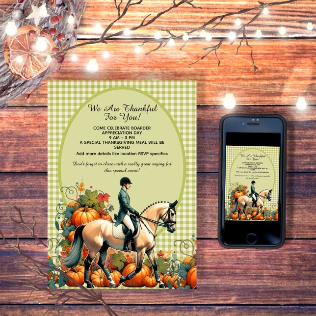 Invitación Ecuestre de Acción de Gracias (Enjoy this customizable Dressage Fall design!)