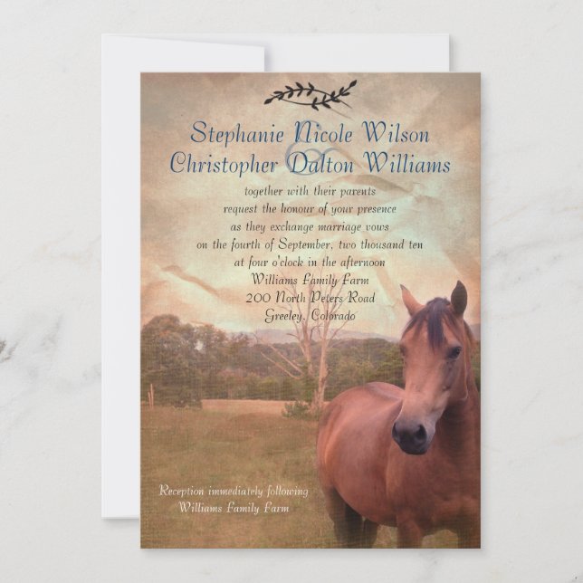 Invitación ecuestre rústica de la boda - parte (Anverso)