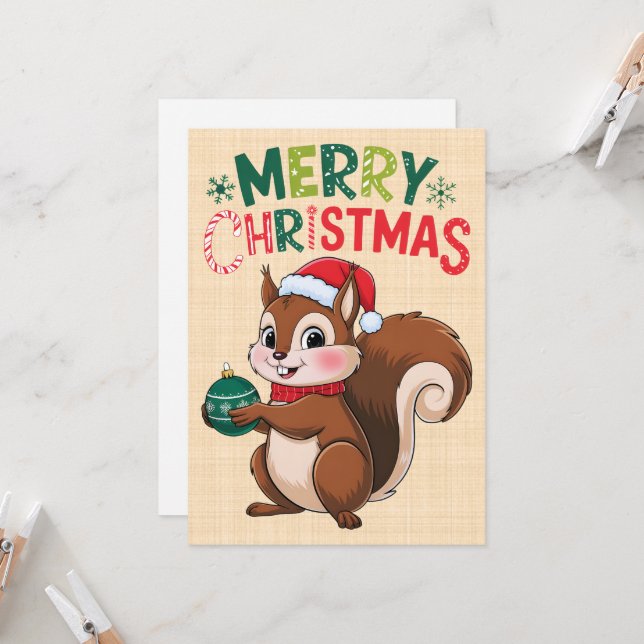 Invitación Écureuil de Noël festif avec boule de noël  (Anverso/Reverso In Situ)